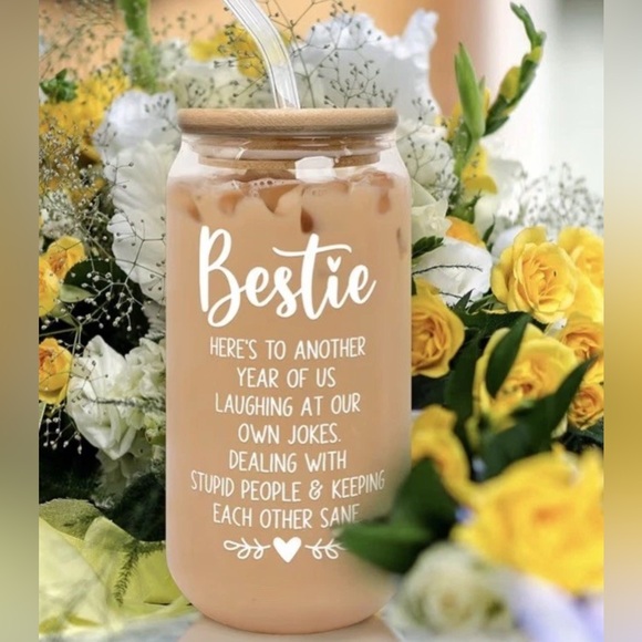 Friendship Gifts for Women Bestie Best Friends 16oz. Glass Tumbler w/ Straw - Picture 2 of 4